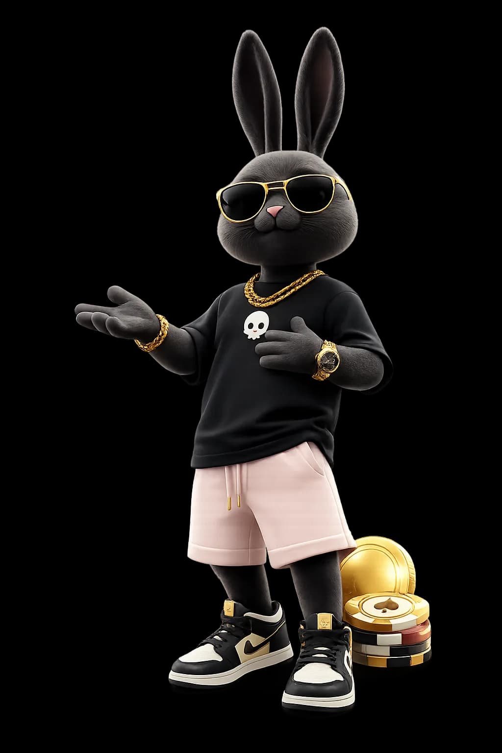 Pink-rabbit mascot with chips