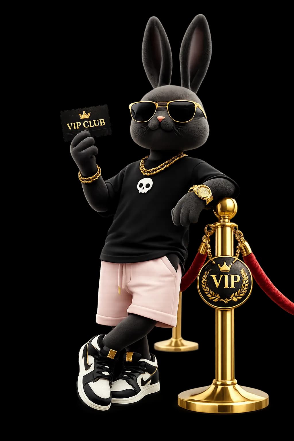 Pink-rabbit mascot with a VIP card